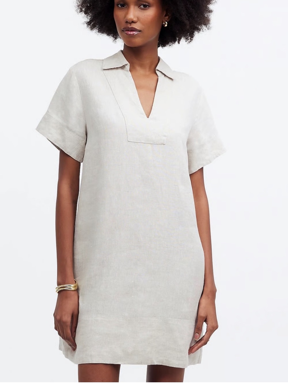Madewell 100% Linen dress size S V-Neck Mini Dress in Light Beige